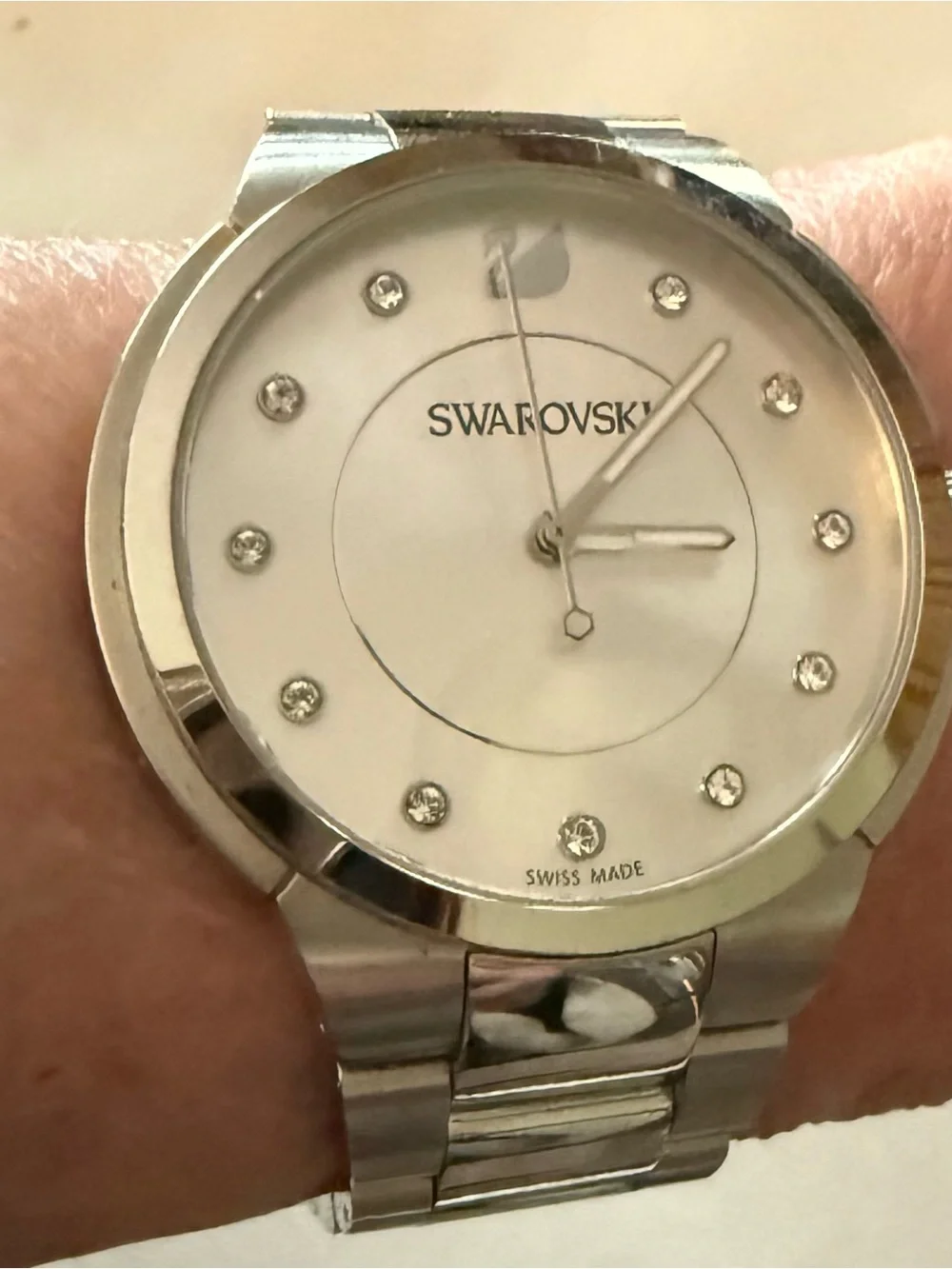 Swarovski Silver Stainless Steel Crystal Marker Wristwatch